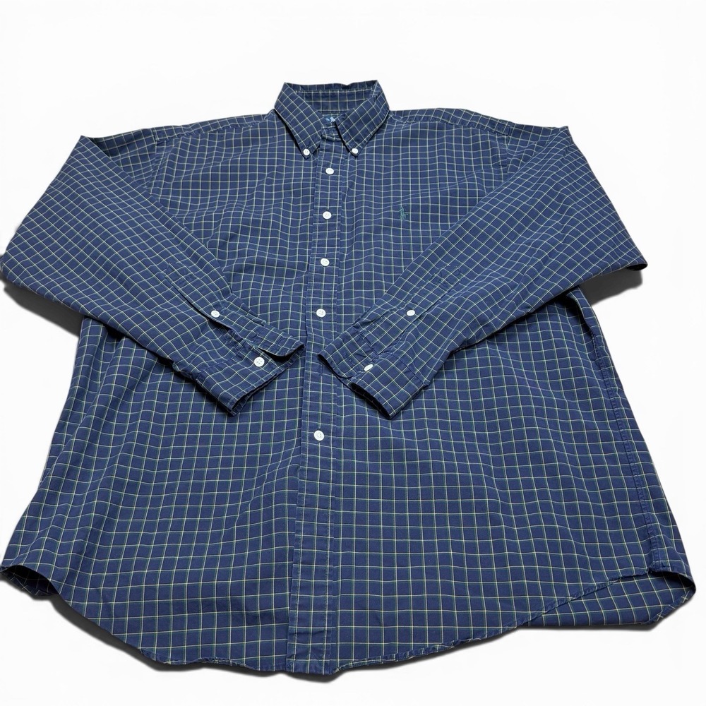 VTG Ralph Lauren Blake Shirt Mens Large Blue Green Plaid Button Down 90s Preppy - Picture 5 of 10